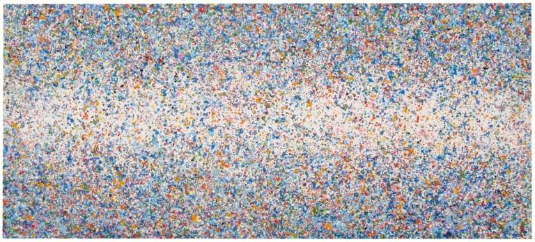 Blue Original Huge Dot and Spot Very Big Landscape Painting on 250x112cm Canvas | Free Delivery