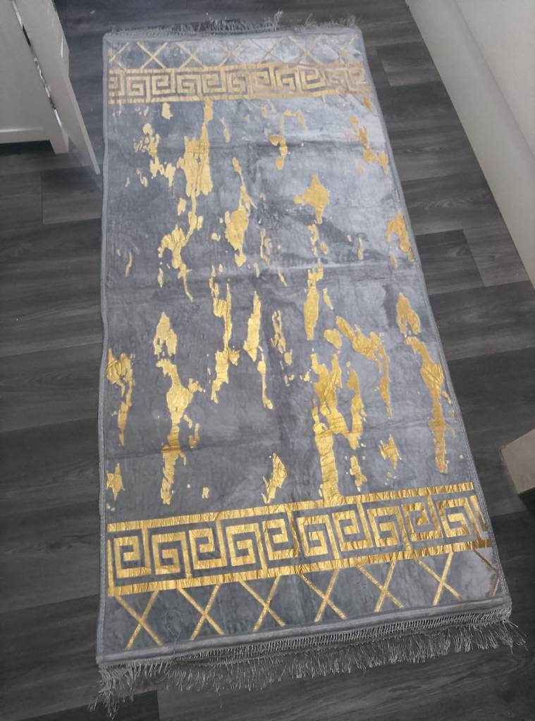 Grey and Gold Patterned Runner Rug - new 