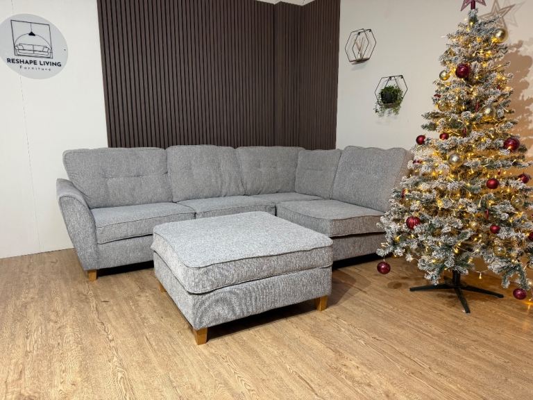 image for  Grey L-Shape Corner Sofa & Matching Footstool (WE DELIVER) 