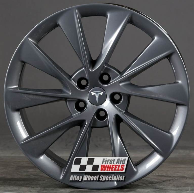R658G Swap TESLA MODEL S 4x 21'' GENUINE TWIN TURBINE CARBON GREY ALLOY WHEELS