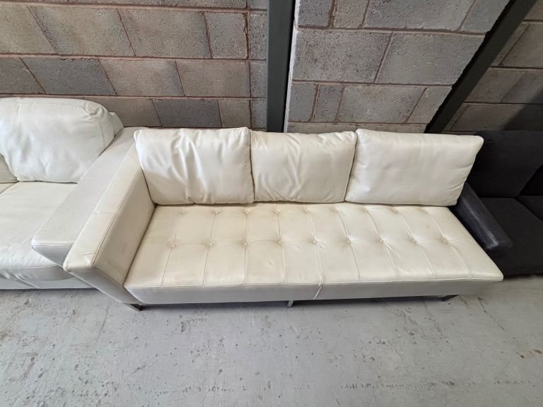 White leather chaise sofa