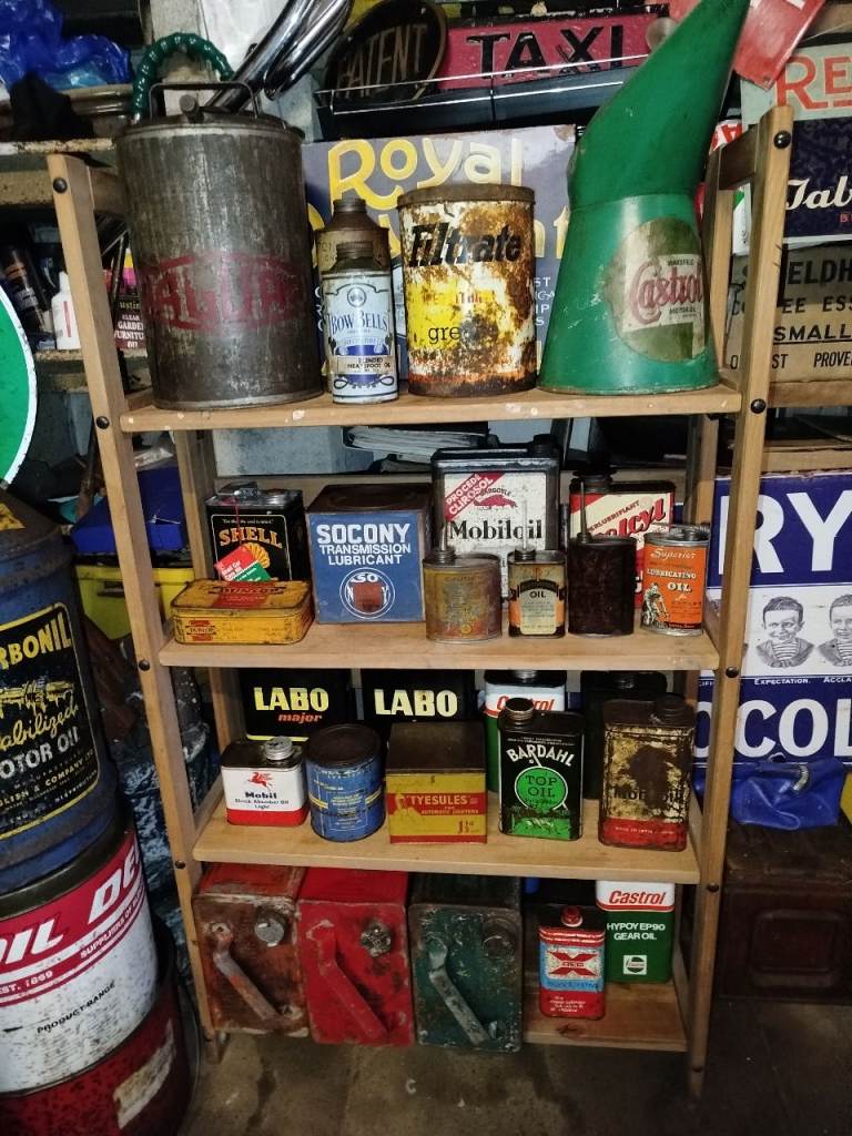 Collection Of Vintage Signs - Oil Cans - Auto Cycle - Bike