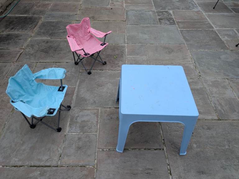 2 x kids camping chairs plus table