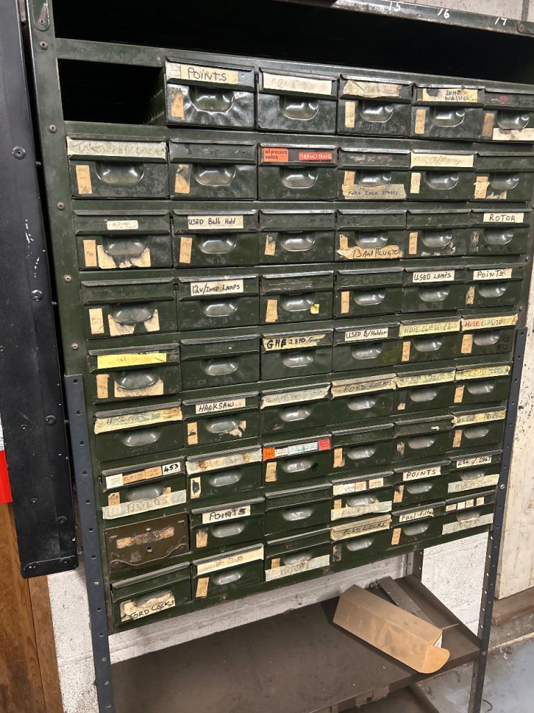 Vintage Metal Parts Storage Cabinet – Green, Many Drawers