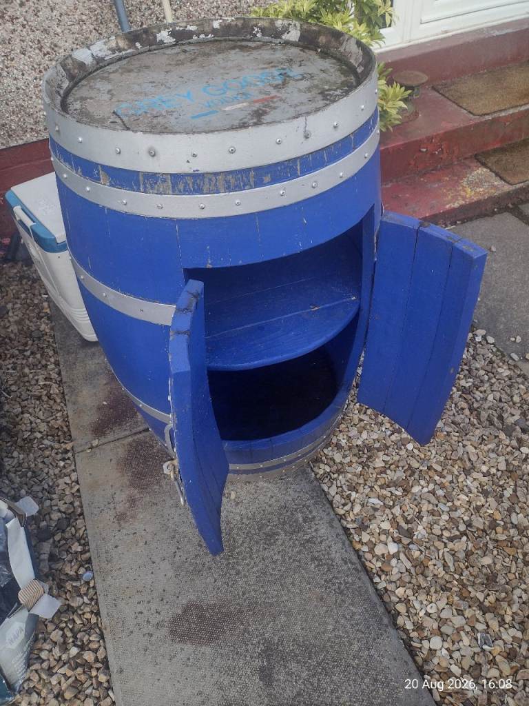 Blue Wooden Barrel Storage Cabinet with Shelves