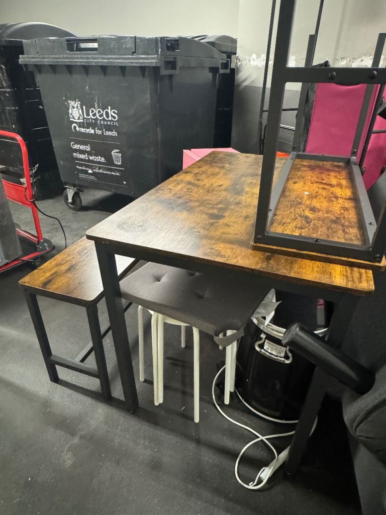 Wooden Dining Table and Bench Set – Good Condition