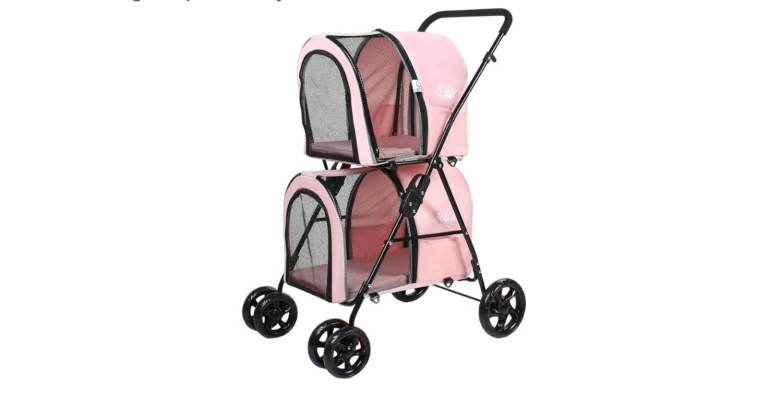 Brand new -Dawoo Double Pet Stroller Small Medium Dogs Cats Detachable 4 Wheels Rotating