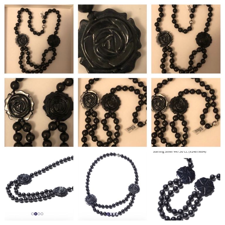 Flower Black Jade Shungite Necklace beads Silver 925  magnet 