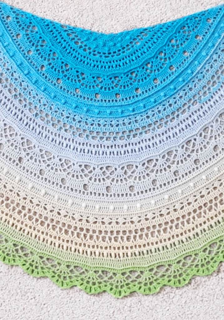 Stunning Half Circle Knitted  Shawl. Gradient Colour Change. Crochet Wrap, Boho Scarf Alternative