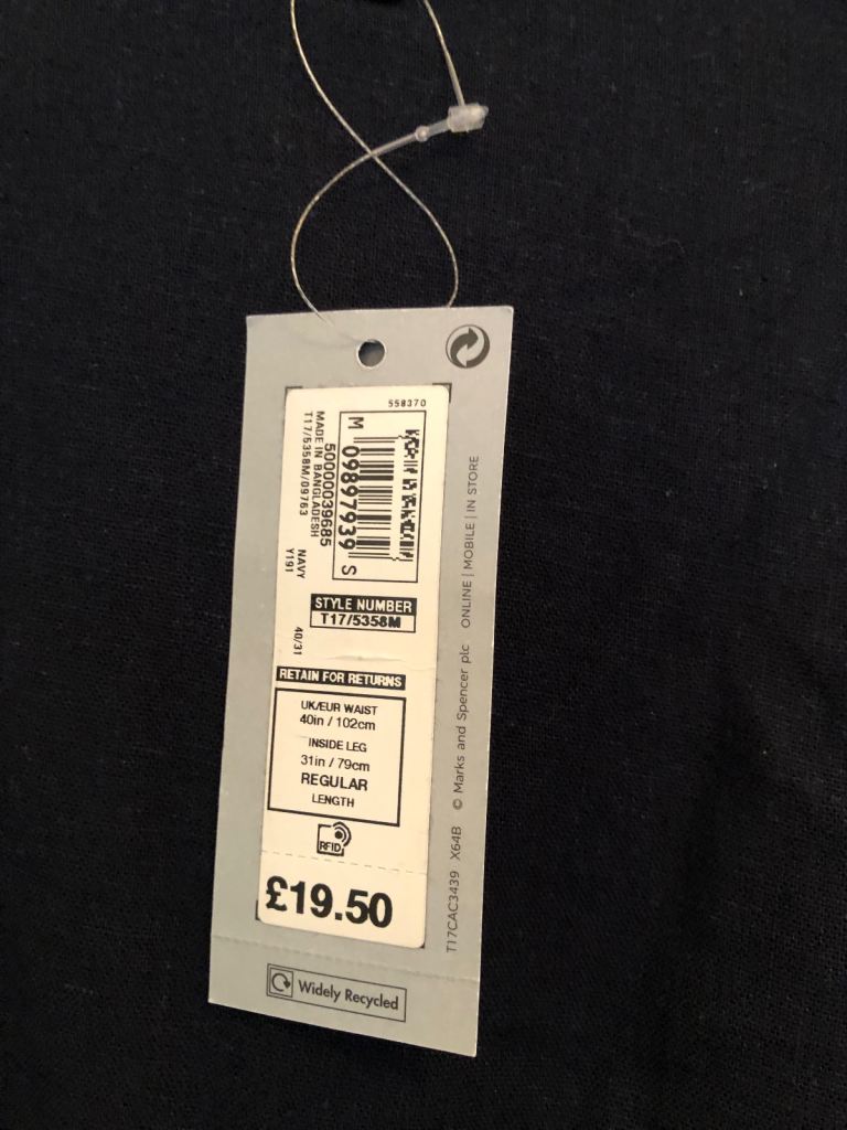 Men Linen Navy Trousers Size 3XL