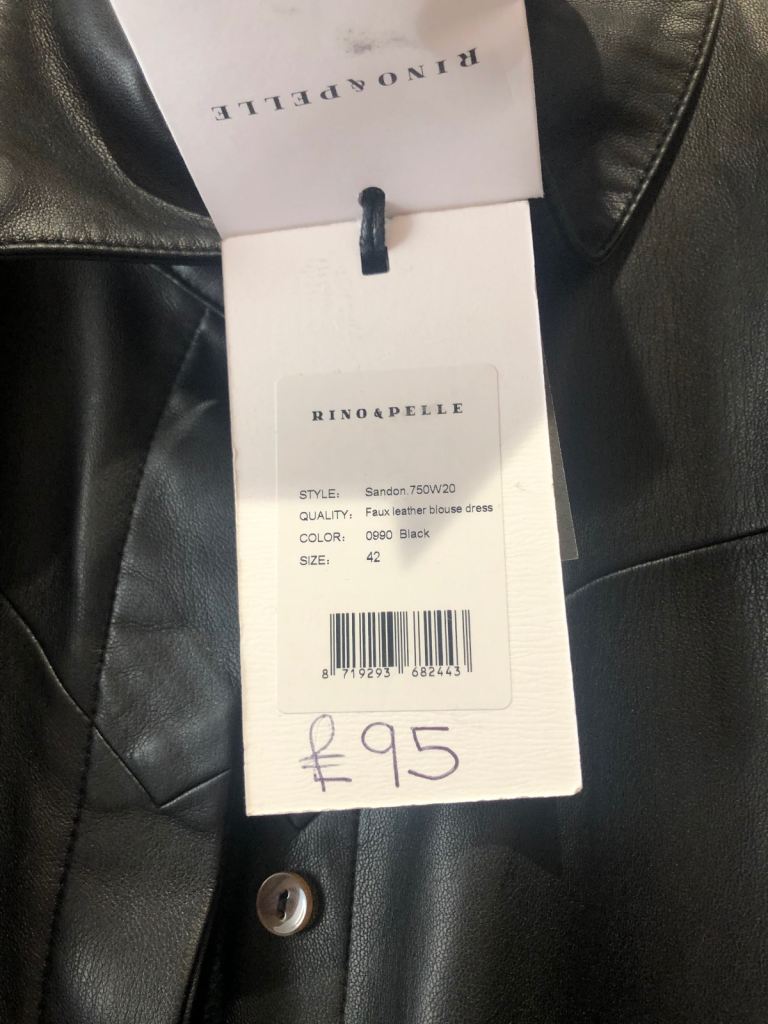 Designer Reno Pelle faux leather coat dress size 14