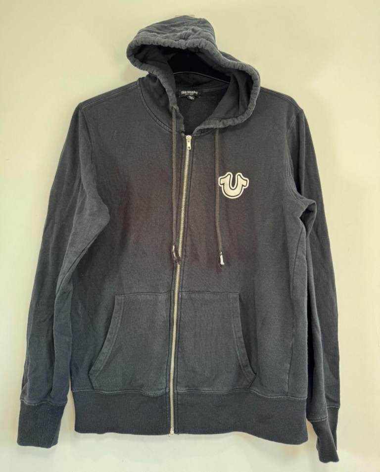 True Religion Hoodie Mens Large Black Buddha Graphic Print Vintage Sweatshirt