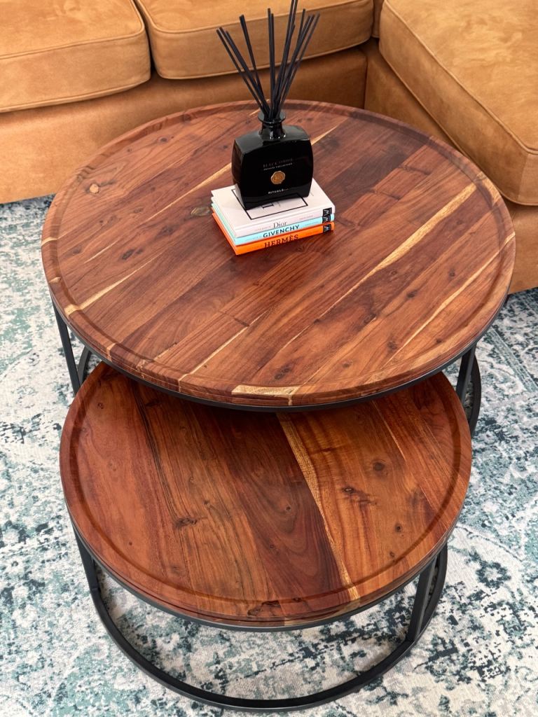 Nesting Coffee Tables with Wooden Tops and Metal Frames