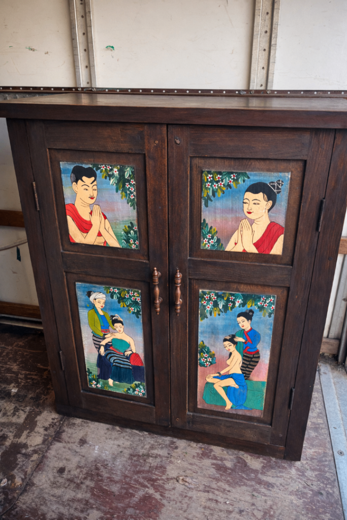 Oriental Thai Hand-Painted Solid Wood Cabinet – Vintage Style, Unique Feature Piece