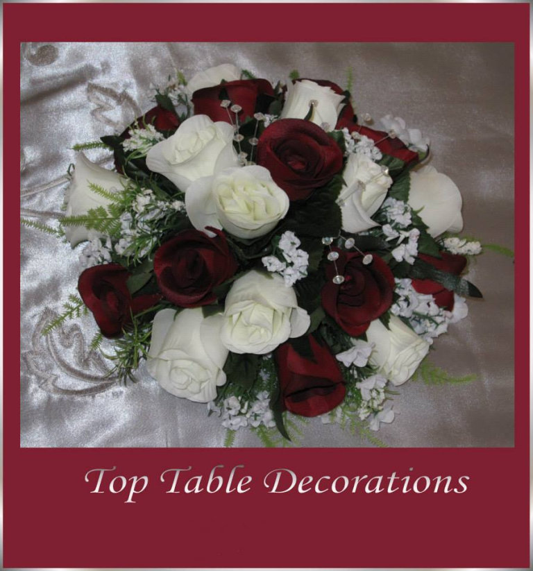 2 Burgundy & Ivory Rose Joanna Guest Wedding Table Decorations With Crystals & Gyp *Brand New*