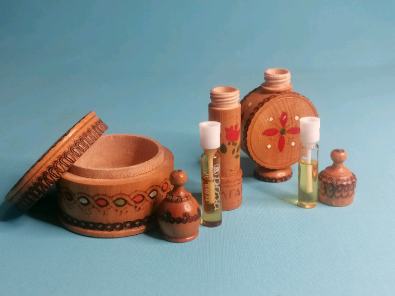 Set of three vintage hand painted and wood burned Bulgarian wooden 
