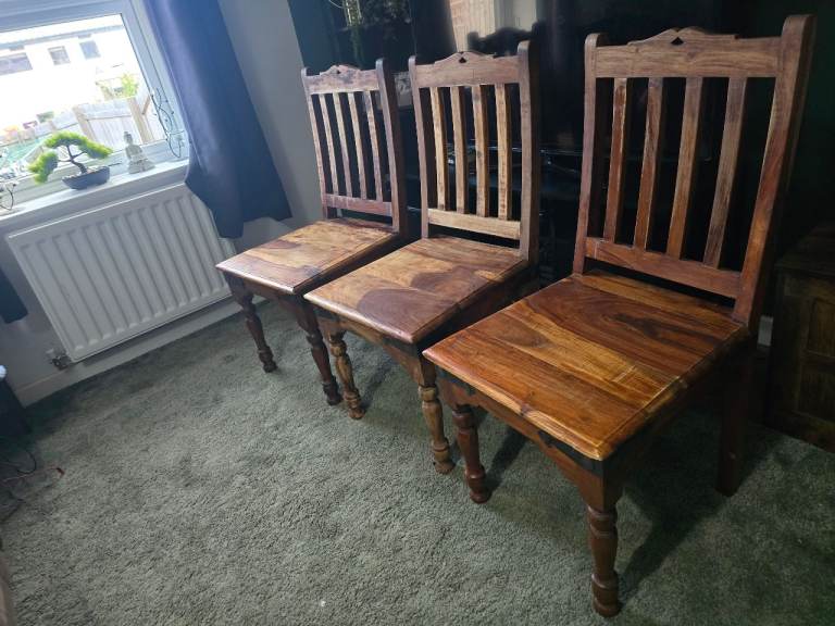 Set of 3 Solid Wood Dining Chairs – Good Condition