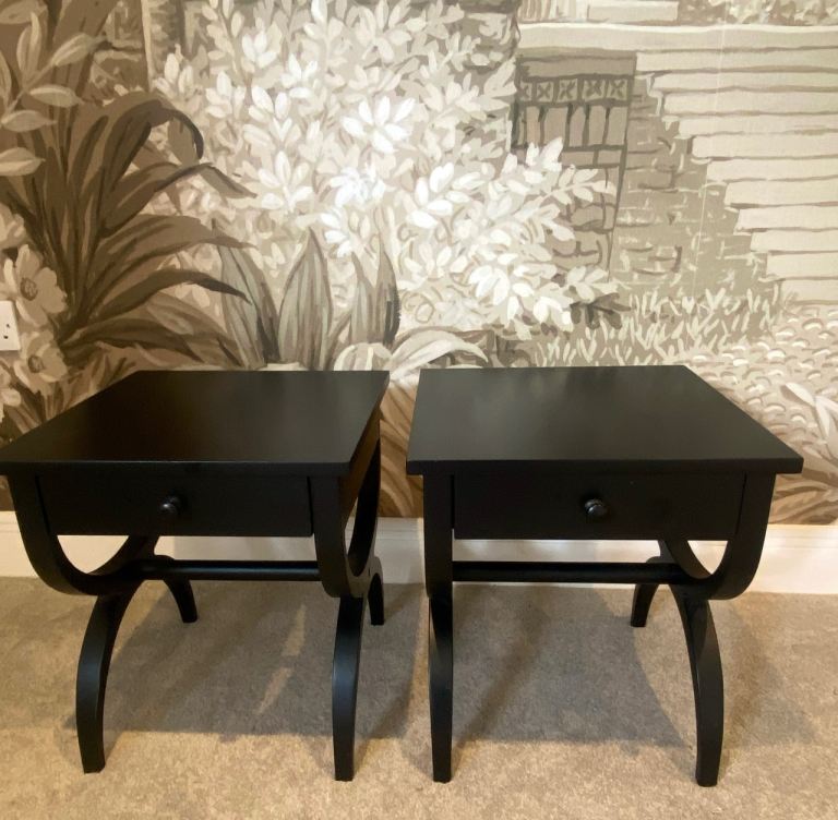 Pair of NEW Sturdy Black Wooden Bedside Tables with Drawer