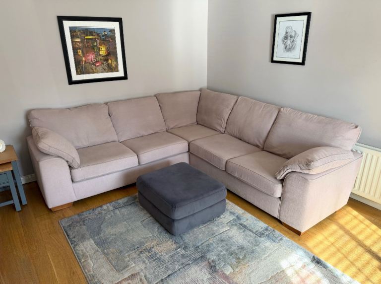 M&S Nantucket L-Shape Corner Sofa & Matching Love Seat – Blush Pink Fabric