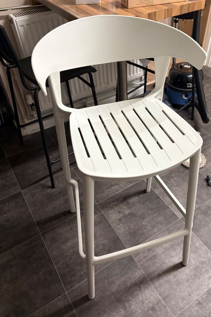 White Plastic Bar Stool – excellent condition 
