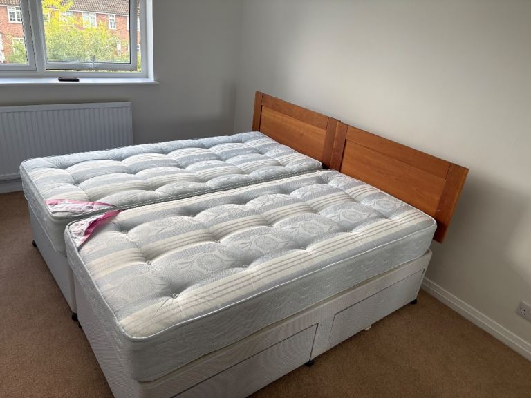 Durabed Ashleigh Single Mattress & Divan Base+ Wooden Headboard – 2 Available £125 each