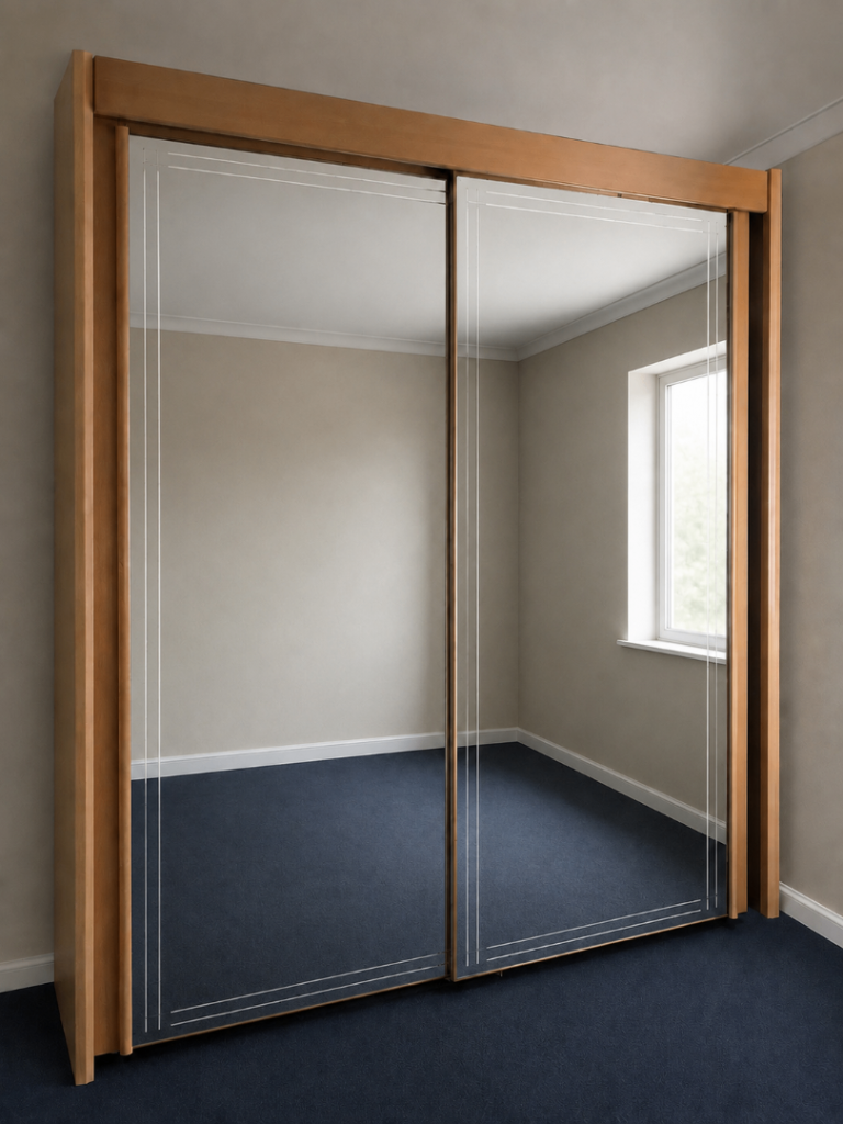 Sliding Door Wardrobe – Wood Frame, Mirrored doors