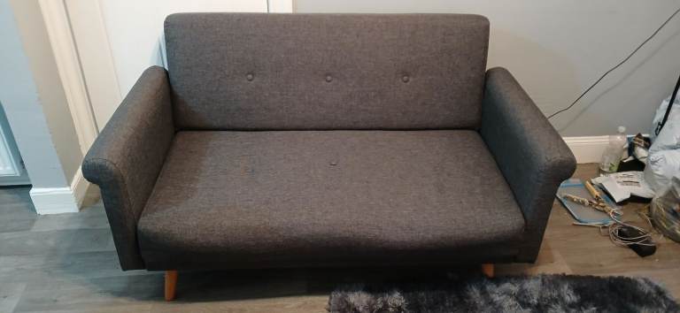 Good Condition Grey Fabric Two-Seater Sofa