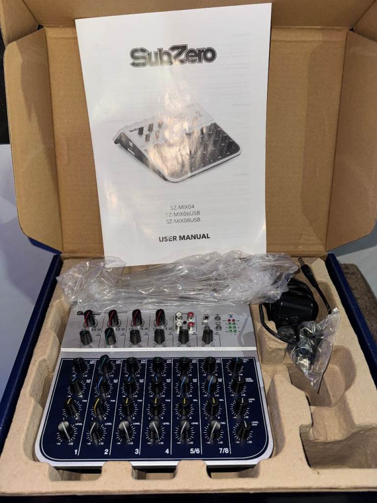 SubZero SZ-MIX08USB 8-Channel USB Audio Mixer/Interface - Never Used!
