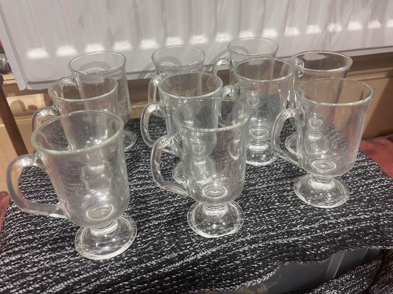 Vintage Libbey Catalina clear handled footed Irish coffee small mugs  10