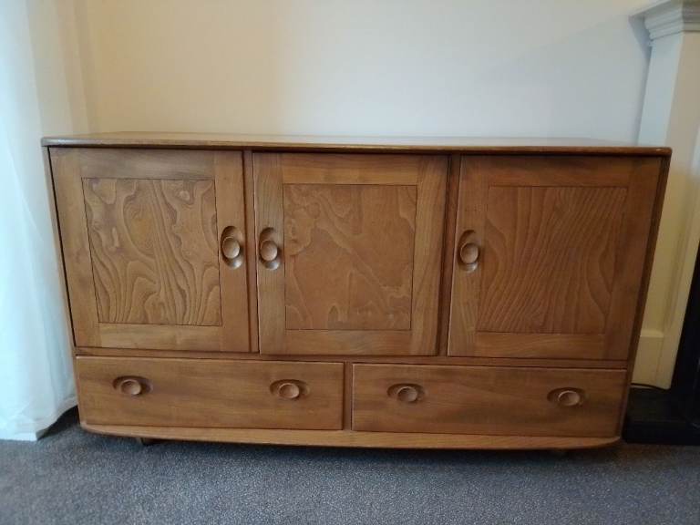 Mid century Ercol Blue Label Windsor elm sideboard.