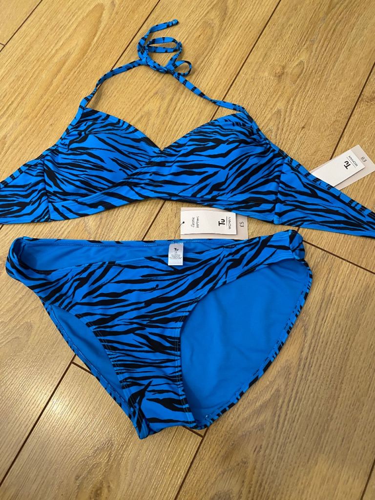 Ladies blue/black animal print bikini brand new