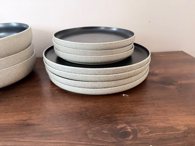 Stone Dinner Plates & Bowls - Beige, Fair Condition