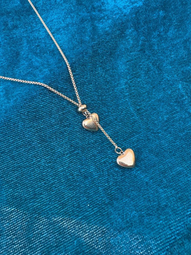 Necklace 18k gold plated / Double heart pendant adjustable chain necklace 