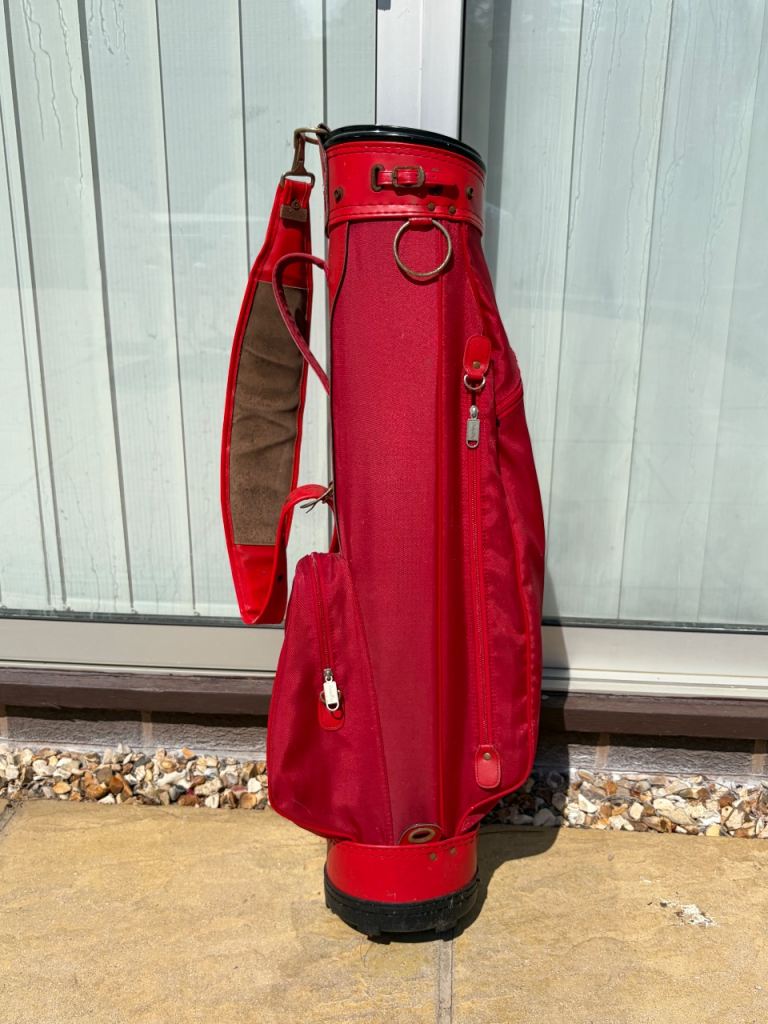 Red Golf Bag with Full Set of Golf Clubs – Good Condition