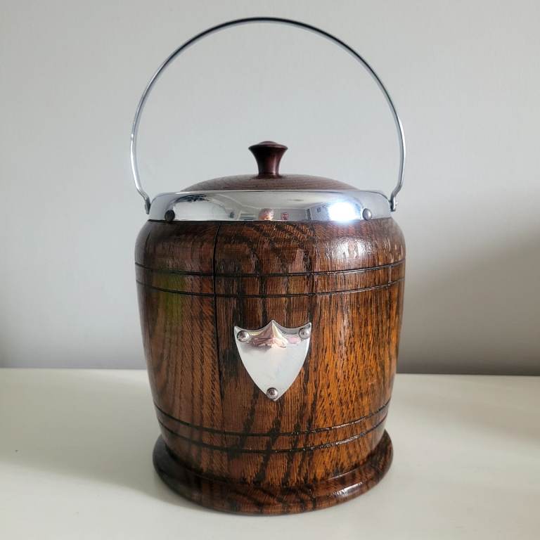 Vintage Oak Biscuit Barrel 