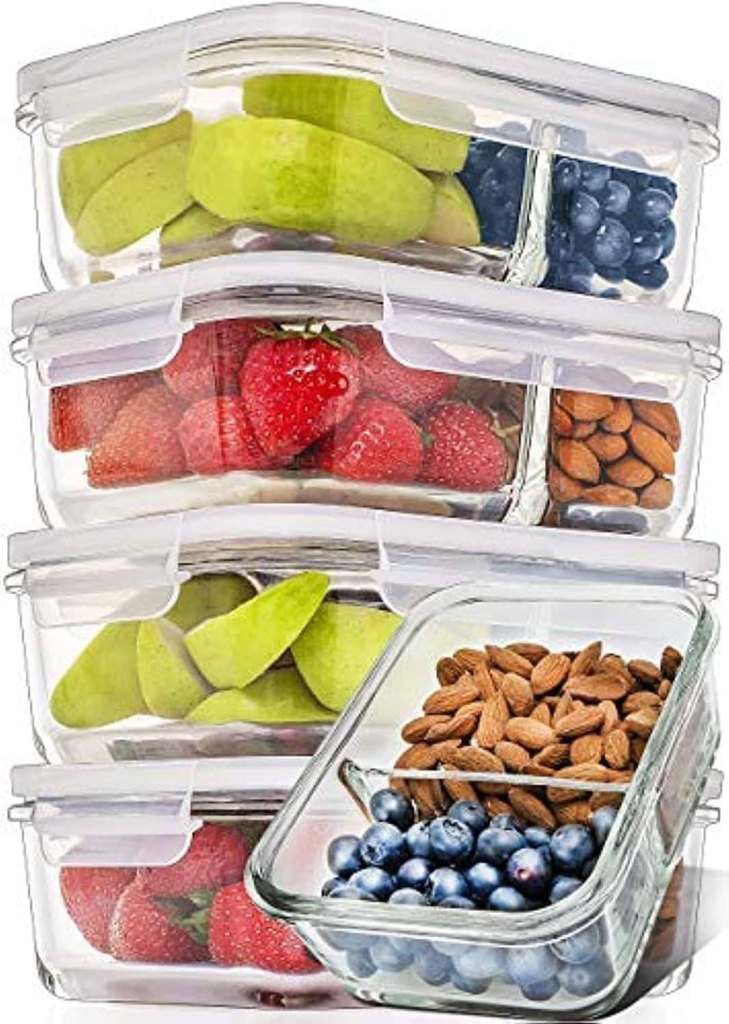 [5-Pack] Food Prep & Storage Glass Containers with Lids - Airtight Glass Meal Prep Containers 