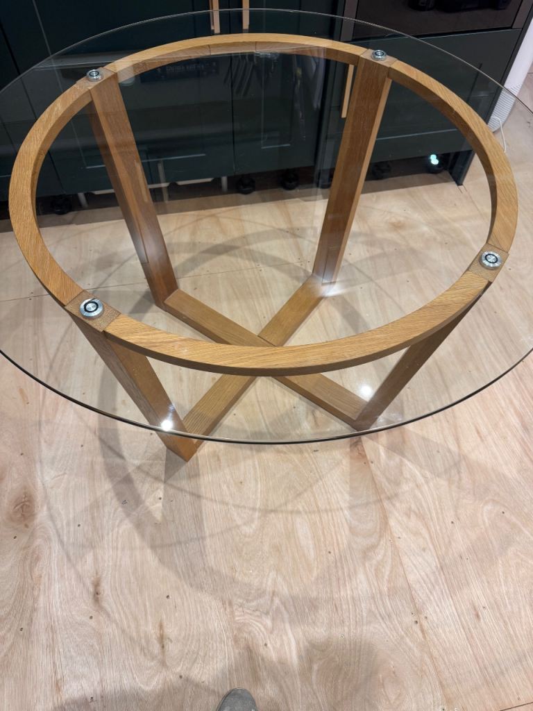 John Lewis Glass top oak dining table round