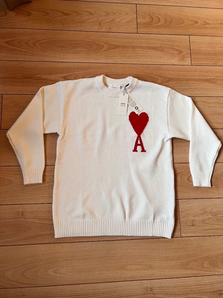AMI paris Ami de Cœur White Crewneck Sweater M