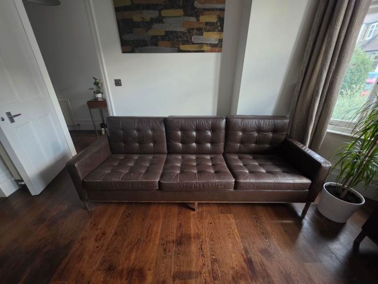 Brown leather 3 seater sofa 