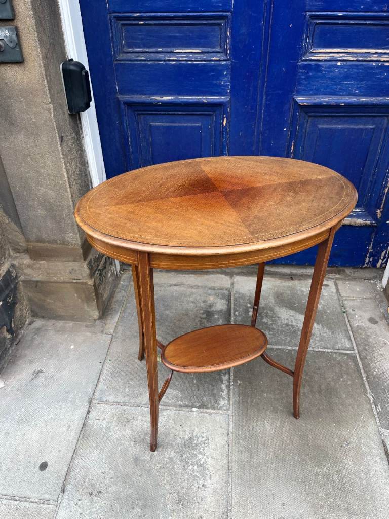 image for Mahogany Side Table , with inlay detail . Good quality .  Size - W 66cm D 44cm H 73cm