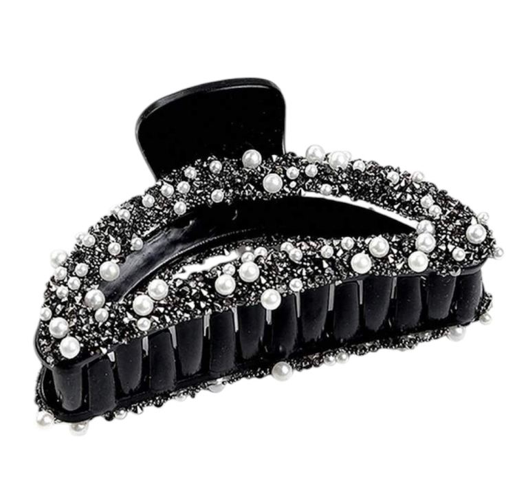 Womens Rhinestone Inlaid Crescent Design Acrylic Hair Claw Clip