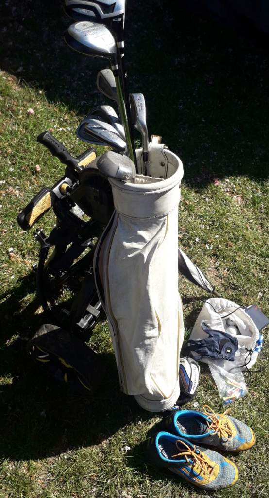Golf Clubs, Bag, Balls, Umbrella, Glove, Shoes & Tees