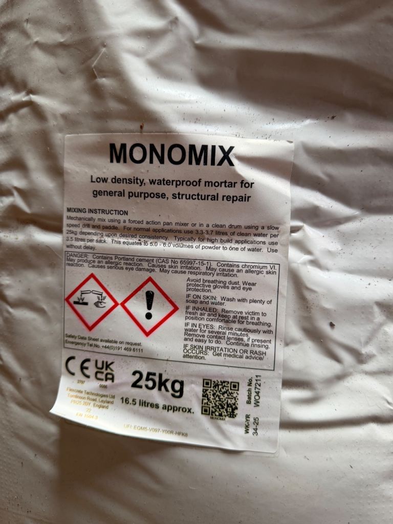 7 bags of monomix low density waterproof mortar for general purpose structural repair