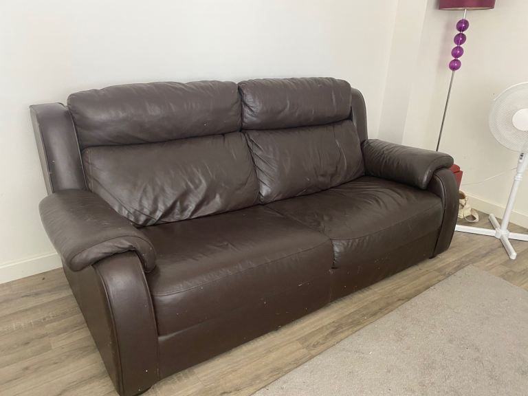 Brown 3 seater leather sofa