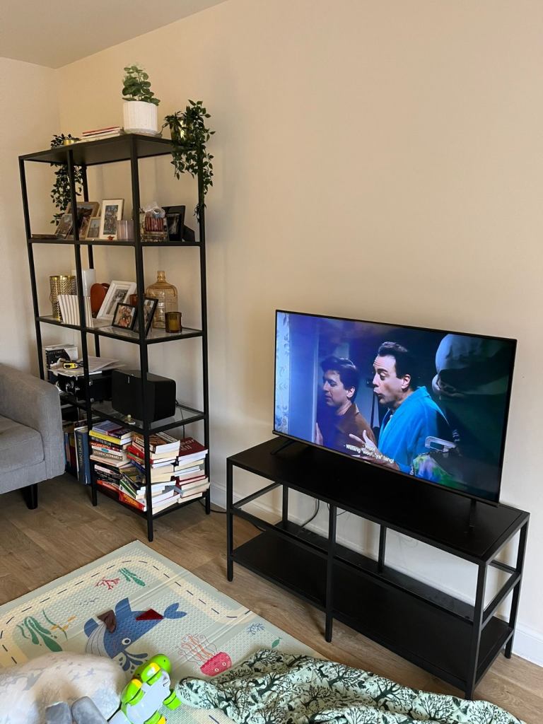 Matching Black-Brown & Glass Shelving Units – Tall Bookcase + Low Unit