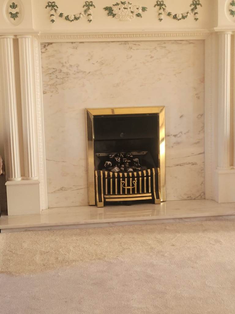 Decorative Fireplace Insert with Gold Trim – Good Condition