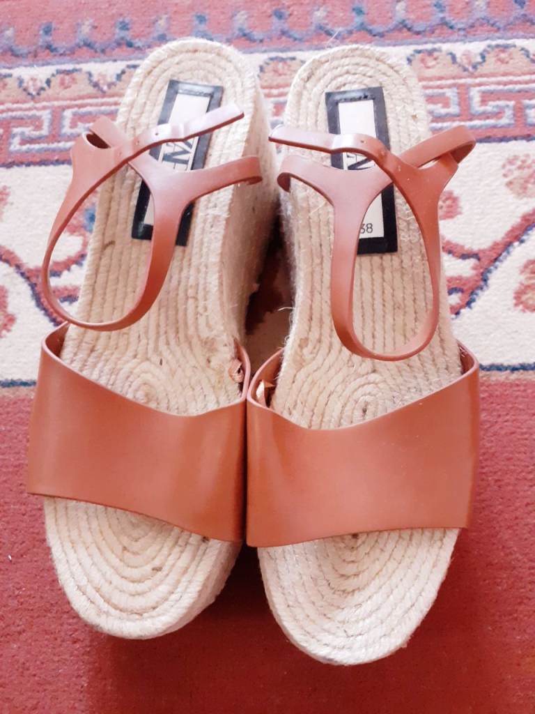 Zara Brown Espadrille Wedge Sandals