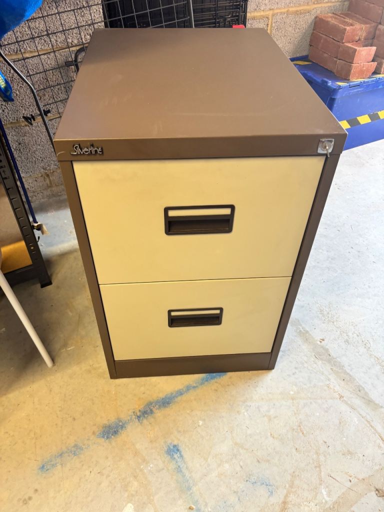 Silverline 2-Drawer Filing Cabinet – Brown and Cream, Good Condition