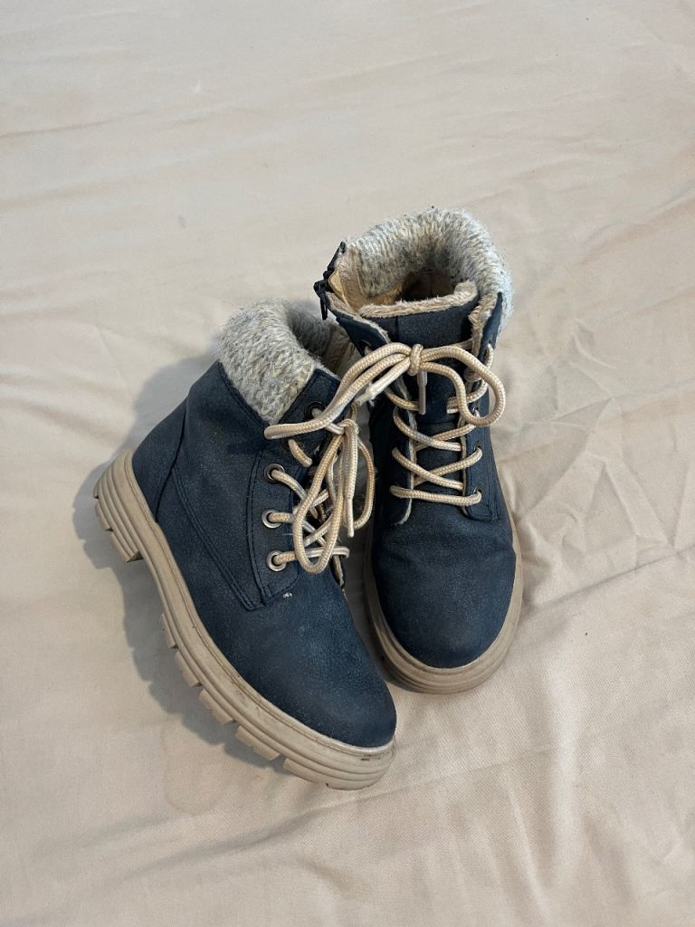 Lilley Girls Blue Faux Fur Lace Up Ankle Boots Size 30 Winter Boots