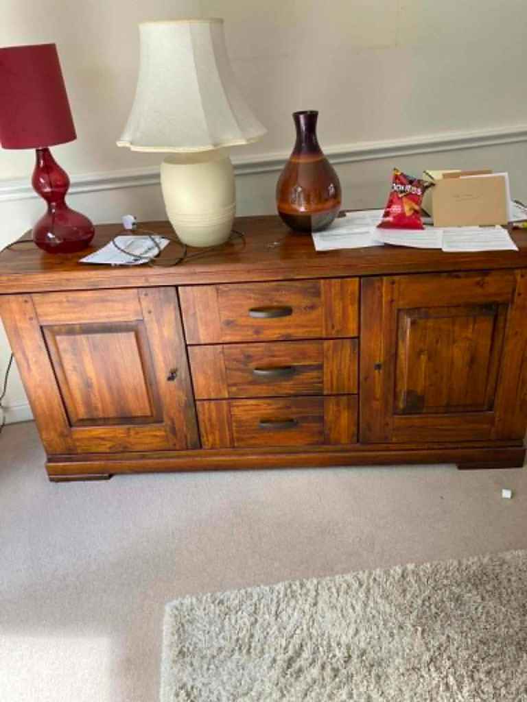 Solid Wood Sideboard with Drawers and Cupboards – Good Condition